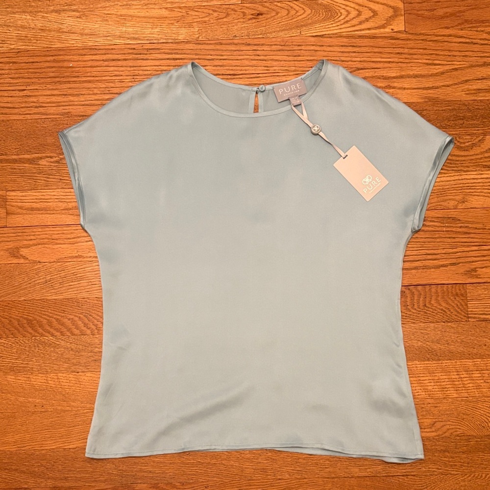 NWT Pure Collection Soft Blue Women's 100% Silk Blouse Size 4